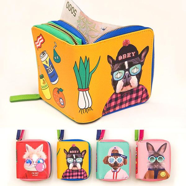 

wallets luxury gold color will double layer zipper wallet cartoon cute short funny animal, Red;black