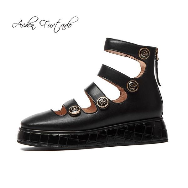 

arden furtado 2021 summer fashion women's shoes pure color white round toe platform sandals flats back zipper cool boots, Black