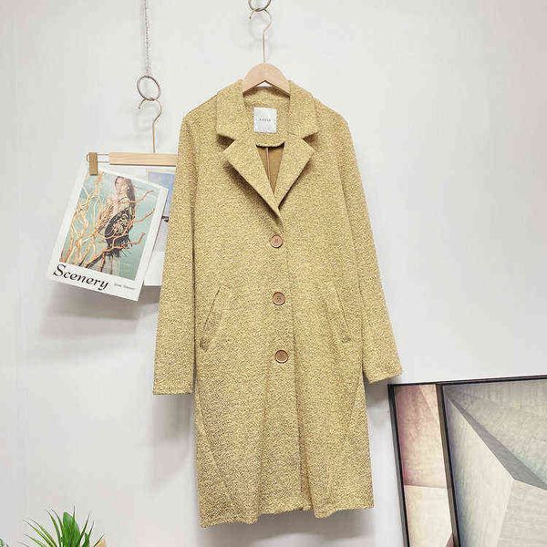 

women's knitted woolen coat in autumn and winter 2021 slim fit medium long suit collar windbreaker, Black