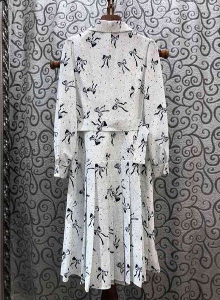 

casual dresses dress designer fashion spring vestidos women notched collar polka dot print long sleeve mid-calf pleated c7a6, Black;gray