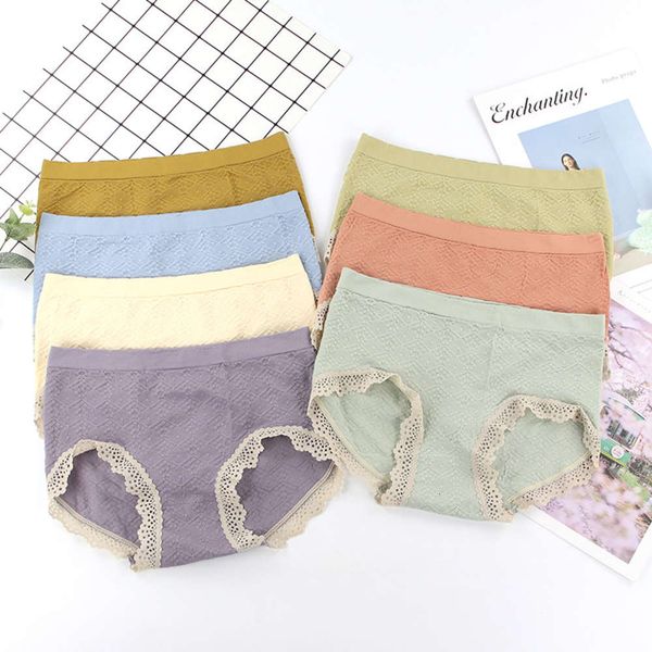 

lace pure cotton crotch middle waist girls' breathable briefs, Black;pink