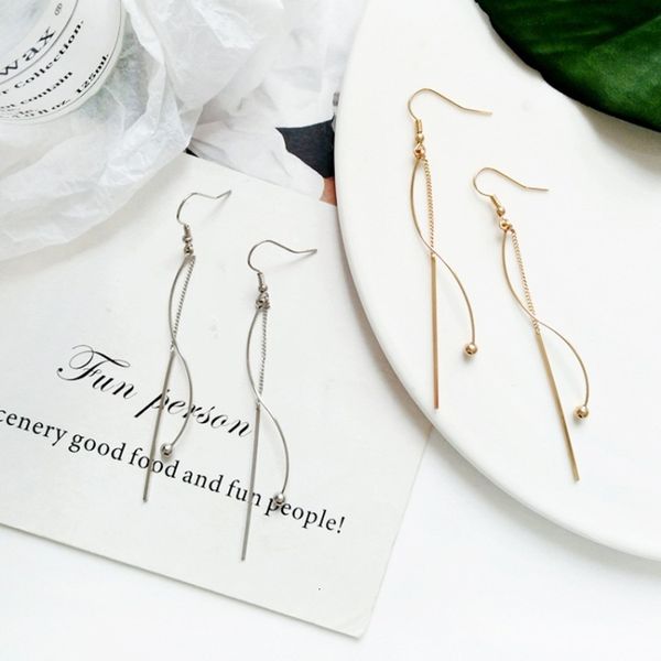 

personalized versatile earrings s-shaped gold chain earrings cool style simple long bean tassel earrings, Silver