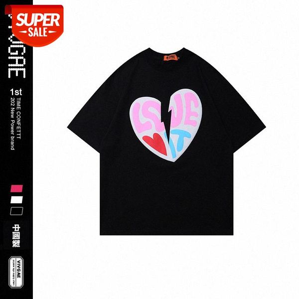 

vivgae men's loose foam love printing rose red t-shirt men and women bf wind oversize #og7t, White;black