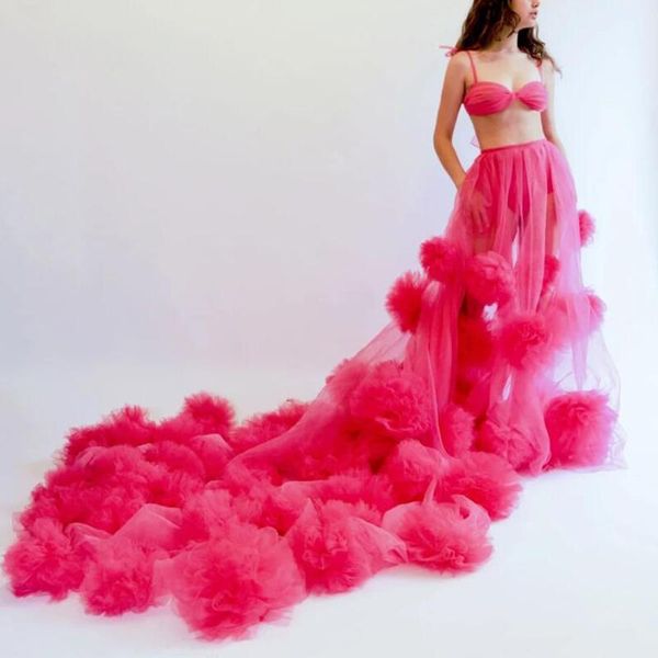 

skirts 2021 fashion charming ruffle tulle formal party skirt elegant elastic waistline sweep train po shoot soft custom, Black