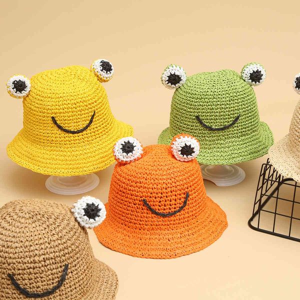 

children's frog straw hat in summer, Yellow