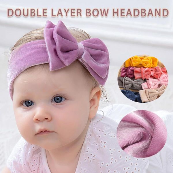 

hair accessories velvet double layer bow baby headband bowknot turban for girl headbands born headwrap 24 colors, Slivery;white