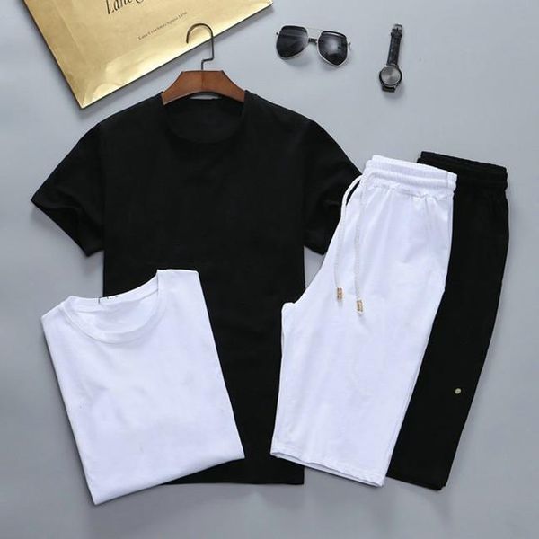 

fashion short tracksuits summer men's casual sportswear trend color embroidery men sportswear short sleeves pullover jogger suits, Gray