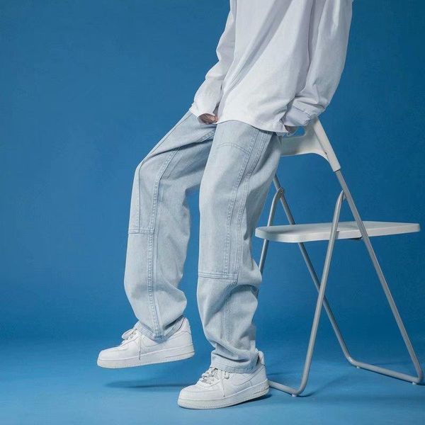 

men's jeans street dance hip hop men clothing loose straight pink blue black fashion casual baggy denim cargo pants trousers rock reviv