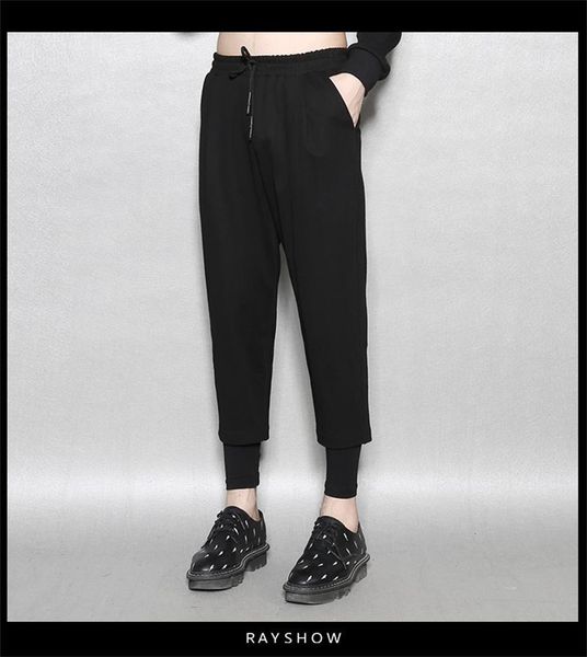 

men's pants spring and autumn elastic waist loose tapered leg slim pencil fashion trend sports, Black
