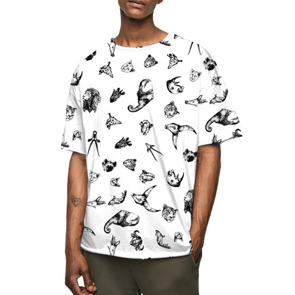 

2021 new fashion man cotton short sleeves casual male tshirt animal t shirts men 78d0, White;black