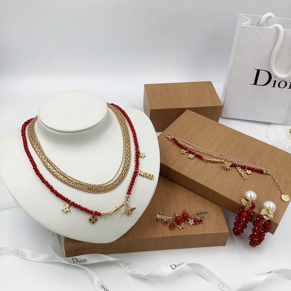 

designer jewelry jewelry new multilayer pearl letter necklace women's net red bracelet grape earrings set, Silver
