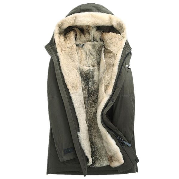 

men's leather & faux real fur coat natural wolf parka winter jacket male luxury warm jackets streetwear long coats veste l17-1580 my186, Black