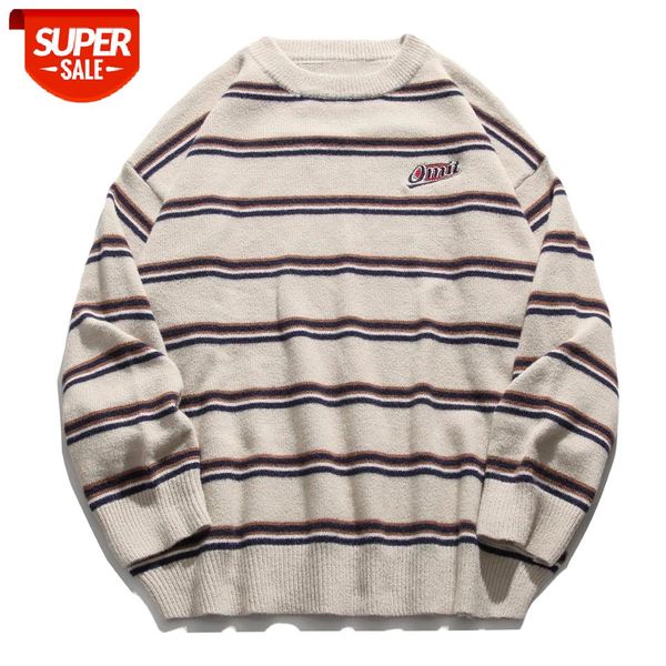 

stripe knitted jumpers sweaters streetwear 2020 autumn hip hop harajuku male sweater casual vintage cotton sweater men clothing #q46y, White;black