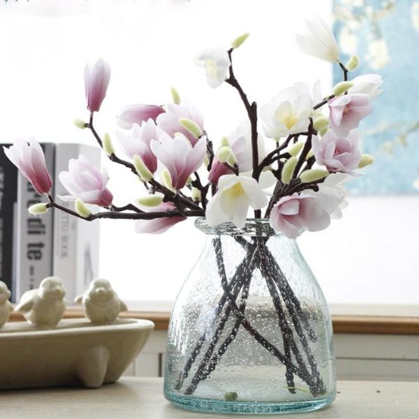 

decorative flowers & wreaths 1pcs silk magnolia bouquet branch artificial fake flower for wedding home decoration party accessory 44cm/17.6i