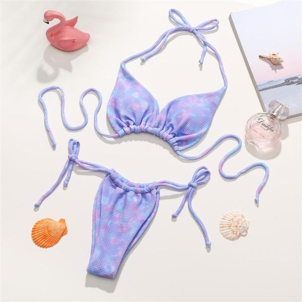 

women's swimwear tie-dye strappy swimsuit 2021 summer fashion split suit ladies bikini beach clothing, White;black
