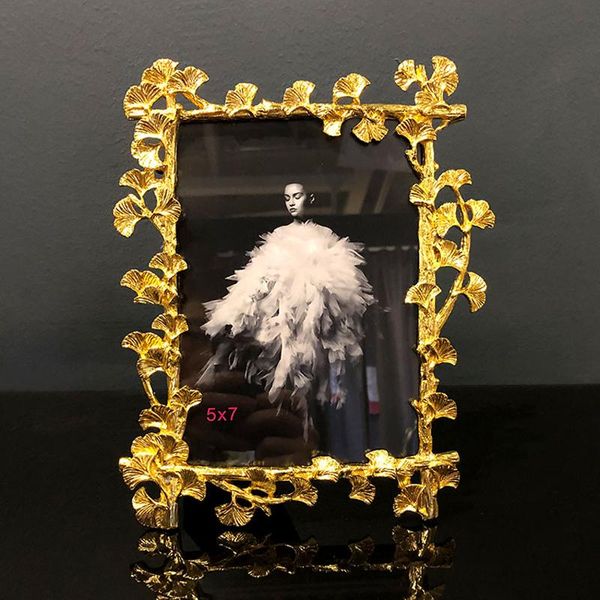 

frames rectangle gold plating ginkgo leaf metal po frame handmade tabledecor two ways 4x6 5x7 inches zinc alloy picture