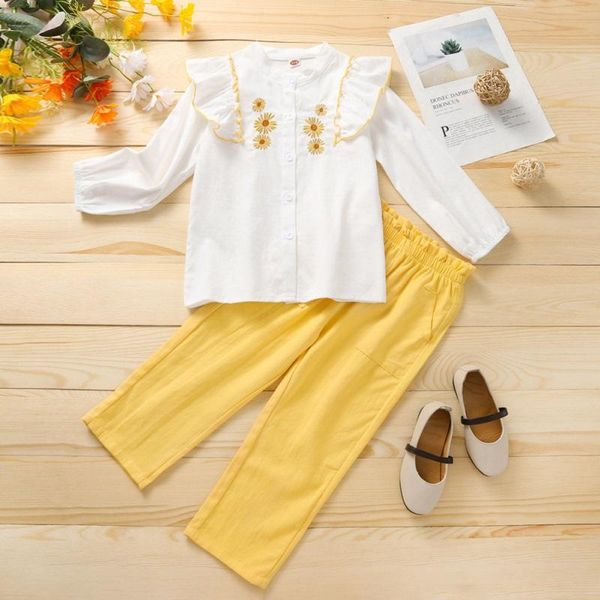

clothing sets 2021 autumn born cotton baby girls flower print clothes set winter long sleeve t-shirt+pants suit costume, White