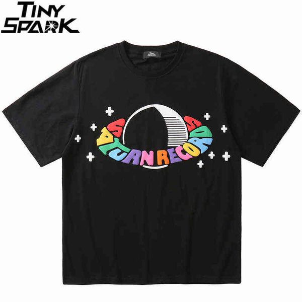 

2021 men hip hop oversize t shirt streetwear letter saturn print t-shirt harajuku cotton casual summer short sleeve tshirt black g1217, White;black