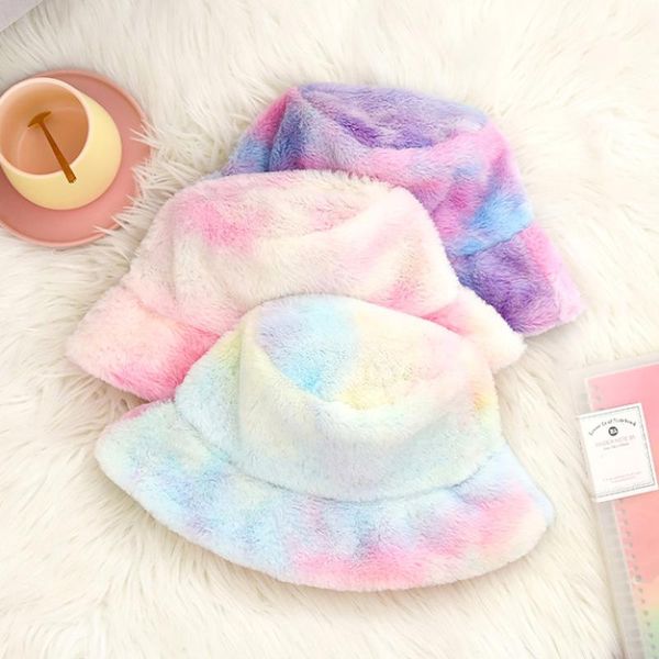 

2021 fur bucket hat for women winter multicolor soft fishing cap warm girl outdoor party casual solid black hat lady caps, Blue;gray