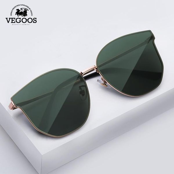 

sunglasses vegoos 2021 women's men 7177 metal oval large frame dark green lenses glasses anti-uv400, White;black