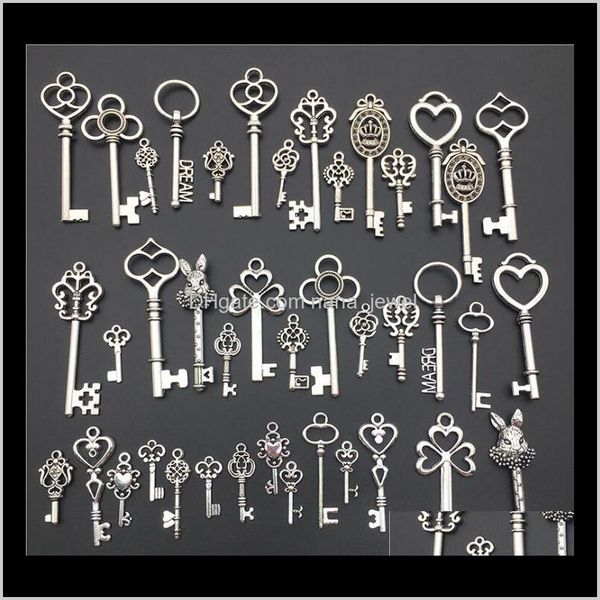 

vintage ancient bronze and antique silver hand charms key pendants mixed lot punk diy jewelry accessories fitting set ujela 2bok6, Bronze;silver
