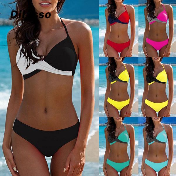 

women's swimwear bikini 2021 patchwork swimsuit women push up set biquini brazilian summer beach bathing suit swim wear#d3, White;black