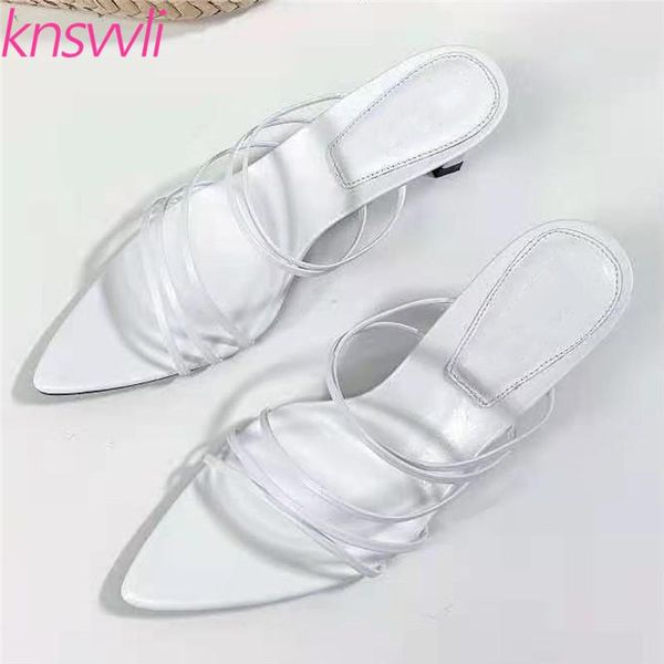 

slippers runway high heels women peep pointed toe mules summer slides woman strappy party shoes ladies heeled sandals, Black