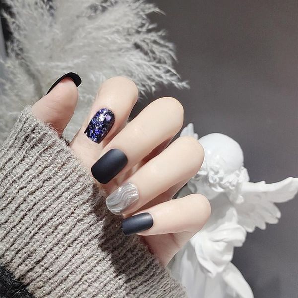 

false nails 24pcs starrys sky nail patch sweet style glue type removable short paragraph manicure save time sana889, Red;gold