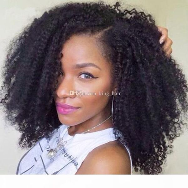 

selling kinky curly human hair wig for black woman afro kinky curly lace front wig glueless full lace wig with baby hair, Black;brown