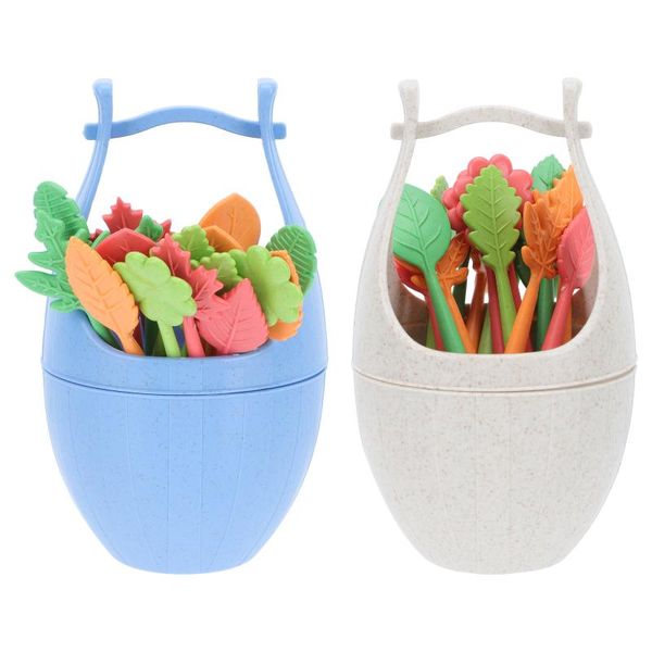 

forks 2 sets of leaves shaped fruit party supplies with a bucket lovely