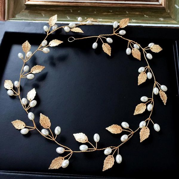 

hair clips & barrettes trendy leaf pearl bride wedding headband handmade gold&silver color flower jewelry women accessories, Golden;silver