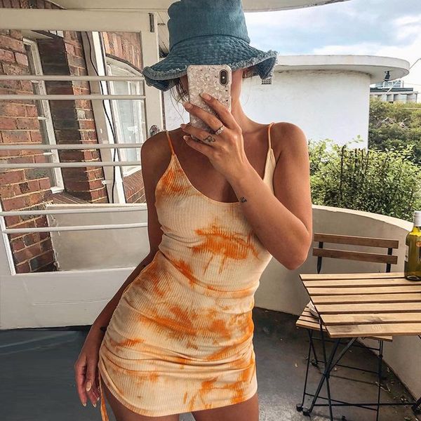 

casual dresses spaghetti strap low-neck mini women summer bodycon printing elastic slim lady high waist dress 2021, Black;gray