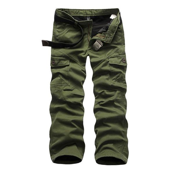 

men's pants thicken plush cargo mens bouble pockets casual solid military army trouser winter combat sports fashion trousers, Black