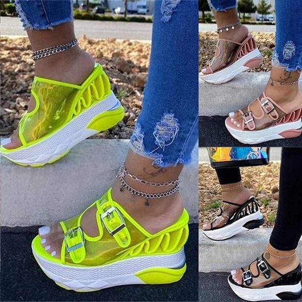 

2021 women beach summer wedge heels women's sandals hollow out design female platform sandals height increasing shoes women, Black