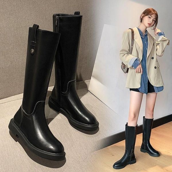 

boots women's knee thick high heel round toe shoes platform ankle black knight