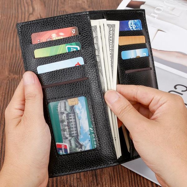 

wallets men's long wallet litchi pattern business card bag large capacity convenient and easy to carry, Red;black