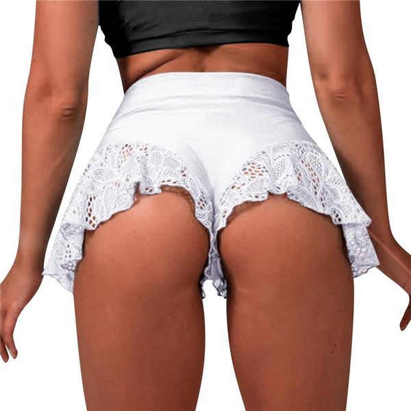 

women's shorts high waist lace solid color ruffle dance mini tight bottom summer mature clothes, White;black