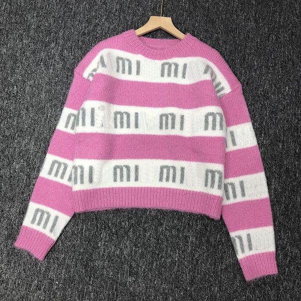 

2021 pink/blue striped women's sweaters letter embroidered mohair sweater for women designer long sleeves pullovers 0002, White;black