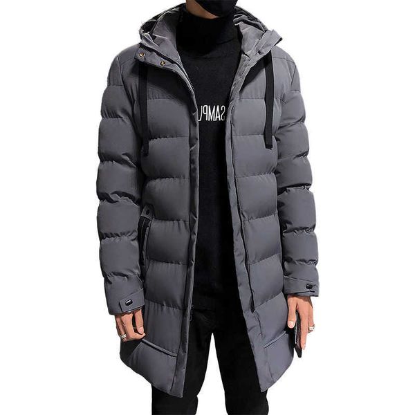Erkekler Kış Ceket Sıcak Kapüşonlu Katı Adam Ceket Ve Mont Dış Giyim Rüzgarlık Erkek Uzun Parka Paltolar Artı Boyutu Siyah Gri 4XL 211013