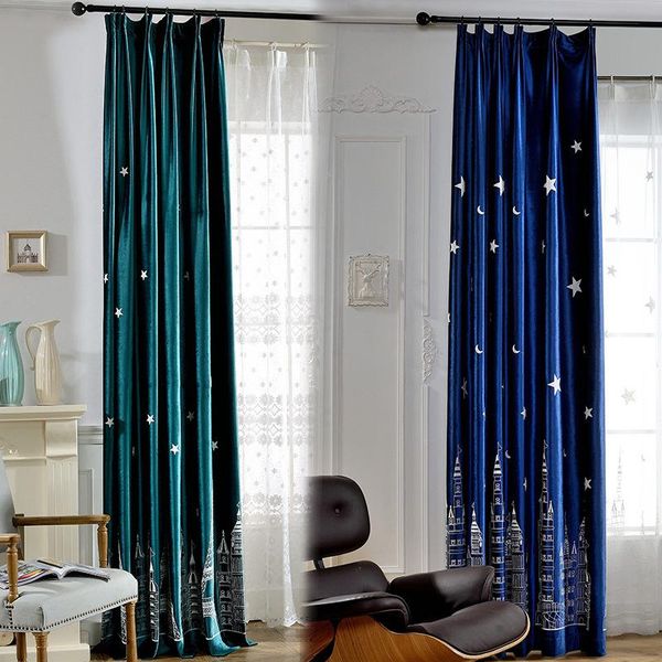 

curtain & drapes [night city tower] modern minimalist european curtains for living room bedroom italian velvet embroidered window