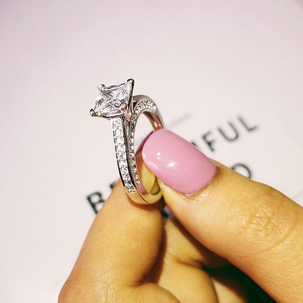 

solid arrivals real 925 sterling silver wedding engagement ring princess cut fashion jewelry wholesale personalized r645