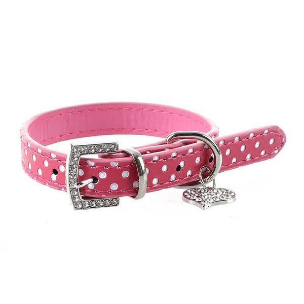 

dog collars & leashes rhinestone pu leather adjustable collar for cat pet pink xs