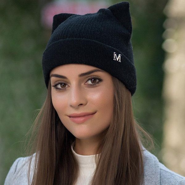 

2021 new winter hats knitted hat ears cat girl high fashion women wool hat women cap caps trilby balaclava beanie, Blue;gray