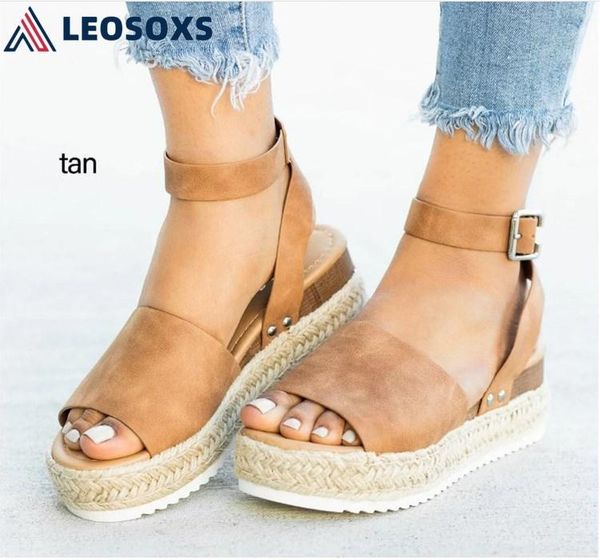 

sandals leosoxs fashion platform leopard peep toe wedge women shoes thick bottom buckle non-slip high heel s28, Black