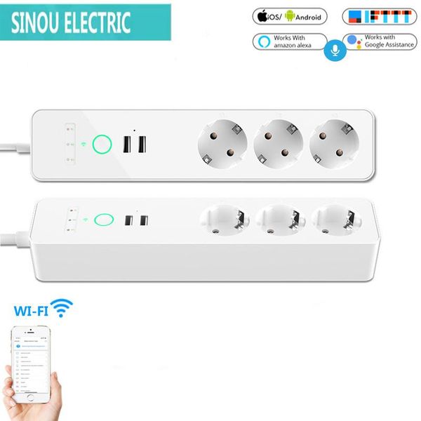 

smart home control eu wifi power strip 3 outlets plug 2 usb charging port timing tuya app voice work with alexa google