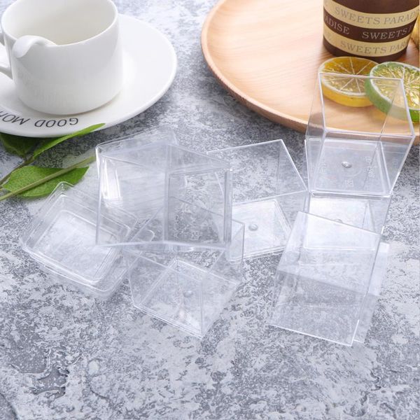 

disposable cups & straws 10pcs transparent mousse cup square container for jelly yogurt dessert (with cover)
