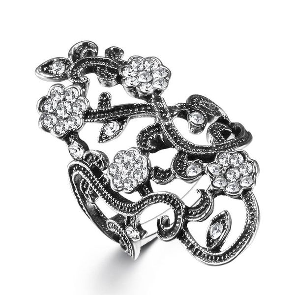 

cluster rings simple temperament creative jewelry engagement ring black flower shape zircon party accessorie girlfriend gift, Golden;silver