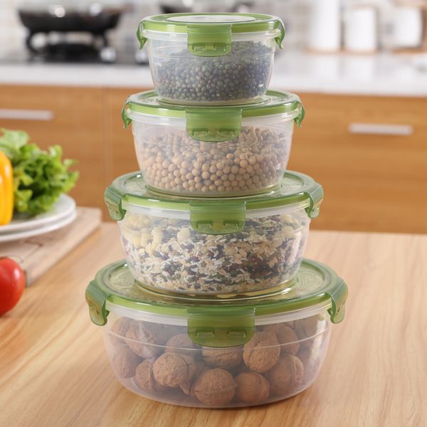 

4pcs fresh-keeping food savers storage containers household refrigerator food fruit sealed storage box set round