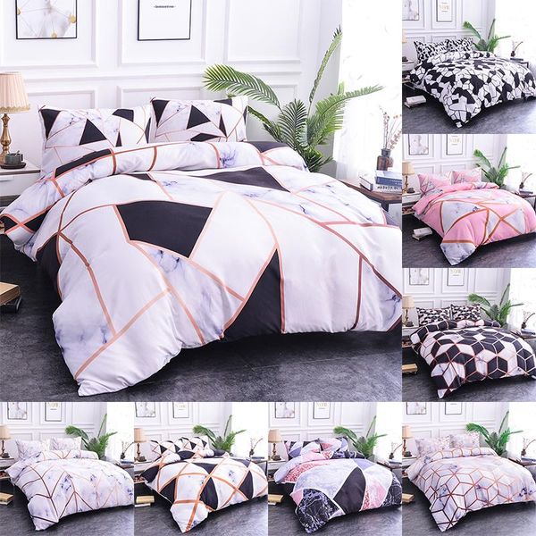 

bedding sets boniu bedroom decor geometric set marble print blocks cube black white pink duvet cover 3pcs fashion bedspread