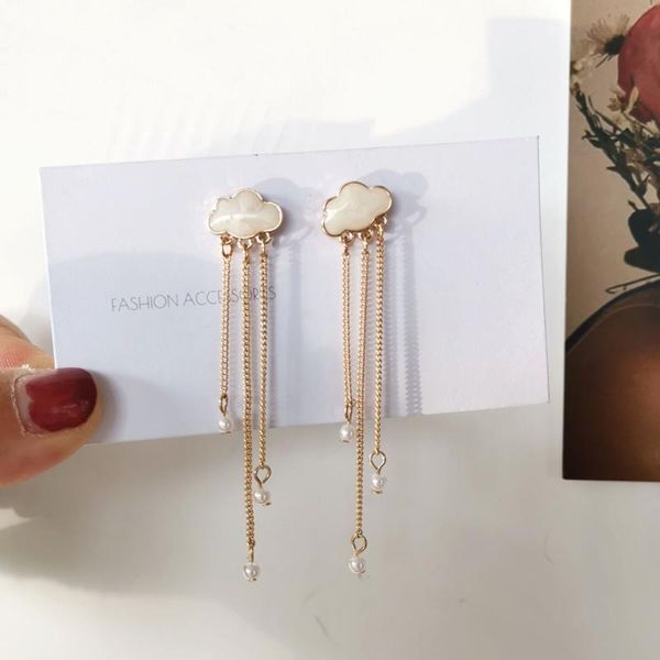 

dangle & chandelier lovely clouds model earring contracted temperament drip earrings trendy pearl tassel women jewelry gifts, Silver